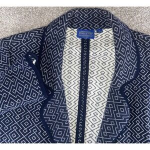 Pendleton Women's Large Blue Cotton Blazer Pea Coat Geometric Pockets Exclusive